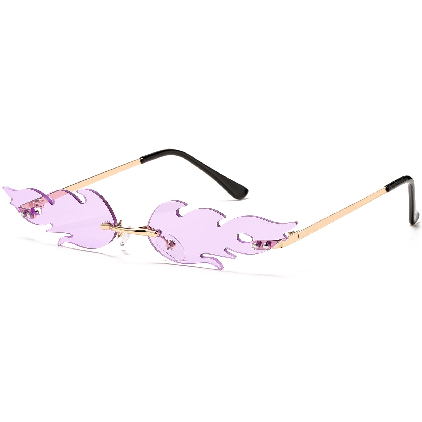 PORADAYPORADAY Fire Flame Sunglasses for Women Men Trendy Retro Rimless Glasses Vintage Wave Fire Shaped Frameless Eyeglasses