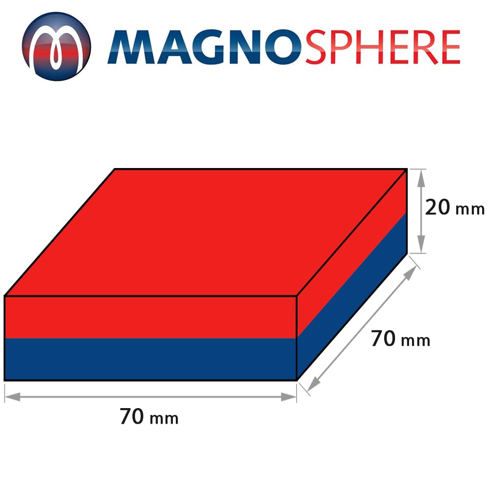Magnes neodymowy (NdFeB) – rozmiar i liczba sztuk do wyboru – siła przyczepności do 800 kg – bardzo silne magnesy blokowe (supermagnesy), wymiary: 70 x 70 x 20 mm – 300 kg siły przyczepności
