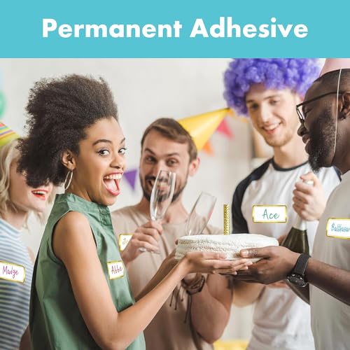 Image of True-Ally 400 PCS Gold Metallic Name Labels, Blank Name Tag Stickers with Permanent Adhesive Writable Stickers with Metallic Gold Border for School Office Home (400)