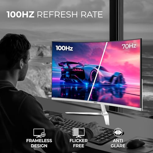 Image of Foxin Elite 22 Inch Curved LED Monitor | FHD 1080p | 100Hz Frameless & Anti-Glare | HDMI & VGA | 5ms | Wall Mountable | 2800R Curve | Curved PC Monitor for Gaming, Work | White