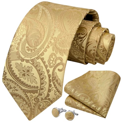 Image of HISDERN Ties for Men Paisley Floral Mens Ties and Pocket Square Cufflinks Set Classic Business Necktie Handkerchief