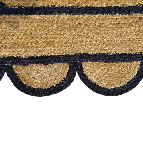 Tapete de yute natural scalloped negro 2x3 pies miniatura 4