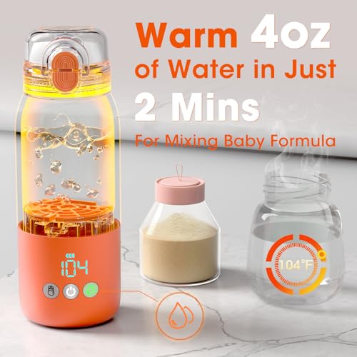 Portable Bottle Warmer for Travel – Fast Heating, Dual Heating Modes for Breasmilk & Formula, 45W Super Fast Charging, 12oz Travel Bottle Warmer On-The-Go, 5-Temp Control, Extra Straw Lid, Travel Bag