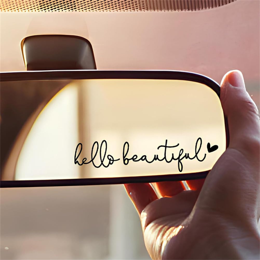 2 PCS Car Window Decal Hello Beautiful Rearview Mirror Decal Vanity Mirror Stickers Car Accessories Gifts for Women