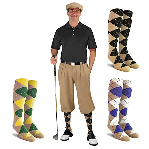 Golf Knickers Mens Albatross Golf Outfit - Khaki - Golf Cap, 3 Argyle Socks - Size 34