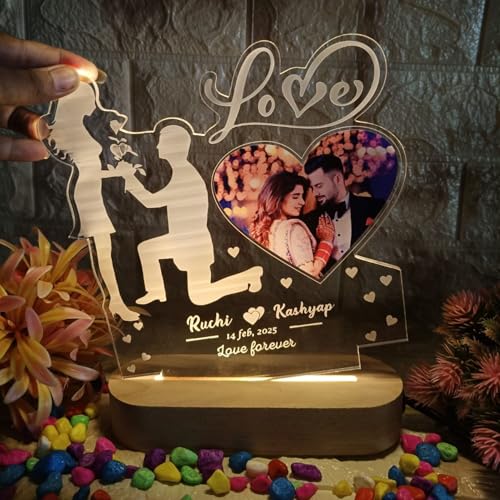 Image of Personalized Multi LED Night Light with Custom Photo & Names, Proposal Design, Heart-Shaped Display, Customizable Wedding Gift for Couples, Anniversary, Valentine's Day, Proposal Keepsake