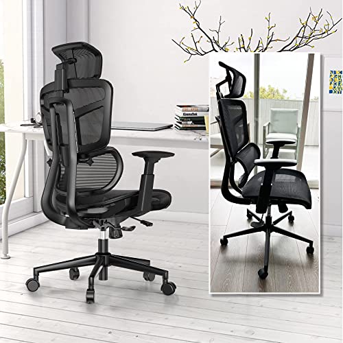 Ergonomic Office Chair, High Back Mesh Desk Chair With Liftable Backrest Armrest, 3D Adjustable Lumbar Support Headrest Computer Executive Chair #TOP1