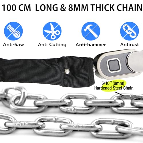 Chain Lock with Key eLinkSmart Waterproof Bicycle 100CM Chain Lock for Bike Scooter Motorcycle Door Fence Gate Fingerprint Bluetooth App Heavy Duty Outdoor Security — view 2