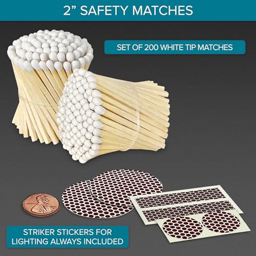 Image of 2 inch Classic White Tip Safety Matches | 200+ Bulk Artisan Matchsticks with Bumble Striker Stickers by Thankful Greetings, Decorative Candle Lighting Accessories, Unique for Home Decor, Gifts, & Events