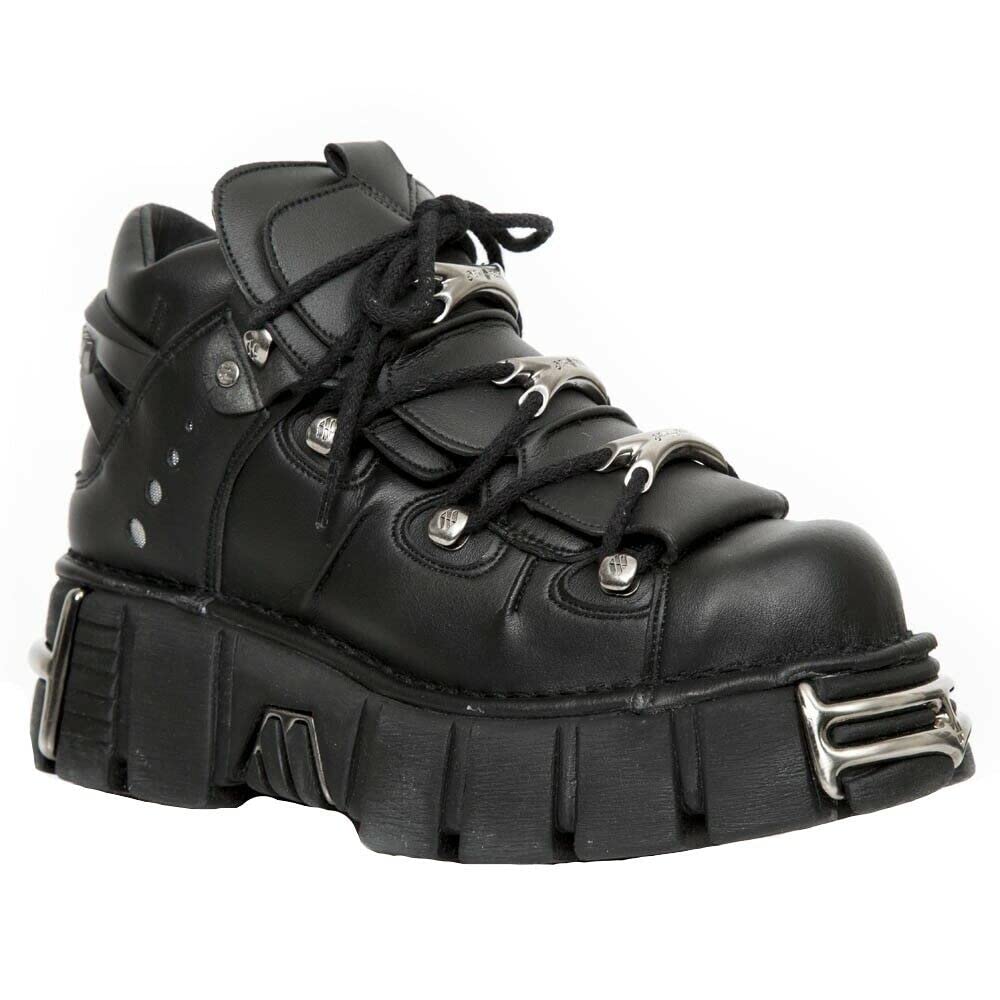 Stivaletti Unisex con Zeppa New Rock M-106-VS1 in Pelle Vegana Nera Metallizzata Stile Gotico Punk Rock
