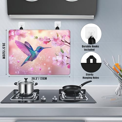Image of Hummingbird Glass Top Stove Cover Protector,Pink Peach Flowers Stove Top Covers for Electric Stove,Washable Heat Resistant Cooktop Mat Anti-Slip Range Covers, 28 x 20 Inch