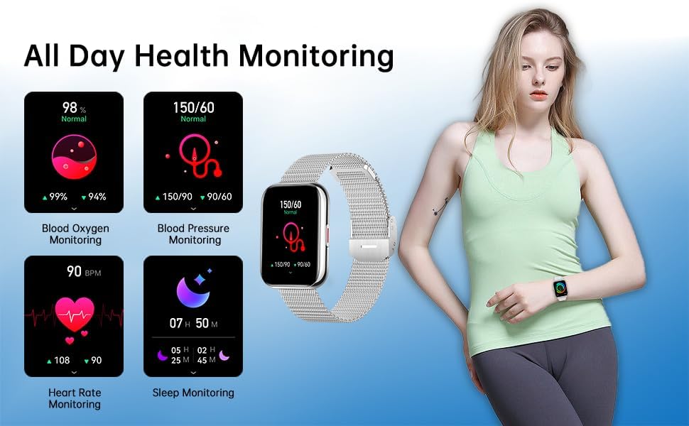 Miniatura 3 de Relojes inteligentes para hombres y mujeres, 1.81 pulgadas con asistente de voz integrado, rastreador de actividad física con llamadas Bluetooth,