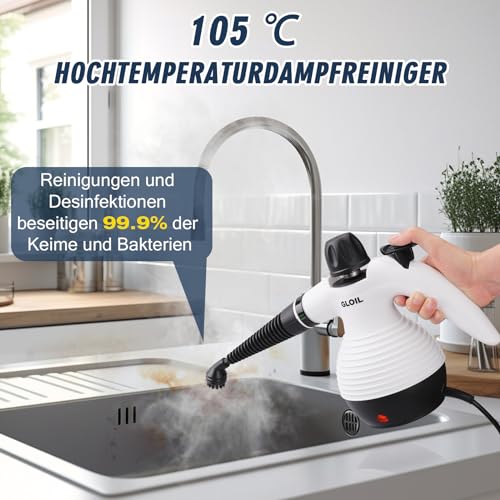 GLOIL GLOIL Dampfreiniger Für Alles, Dampfreiniger Handgerät mit 10 Aufsätzen, Handheld Steam Cleaner,Handdampfreiniger von Fenstern, Sofas, Matratzen, Teppichen, Küchen usw. verwendet werden. - Detailansicht 2 | Bodendampfreiniger