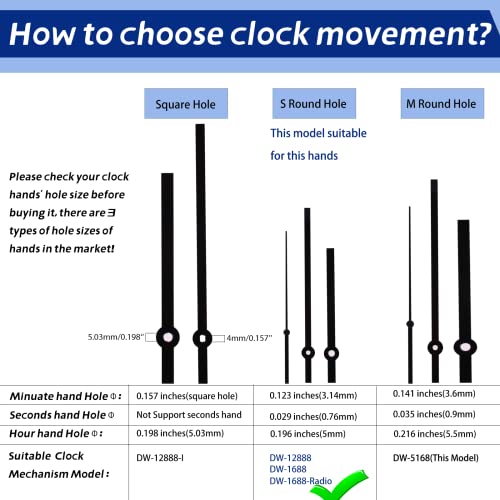 12888 Super Silent Sweep Clock Mechanism, 5/16 Inches - 59/64 Inches Shaft Length Quartz Wall Clock Motor Replacement, Clock Parts Battery Operated (No Clock Hands) #TOP5