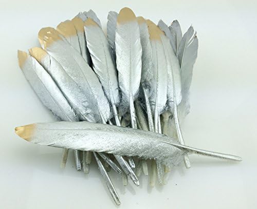 Colorful Gold Dipped Feather in Bulk for Craft Party Decoration Goose Feathers 20pcs/Pack/ (Grey) image 3
