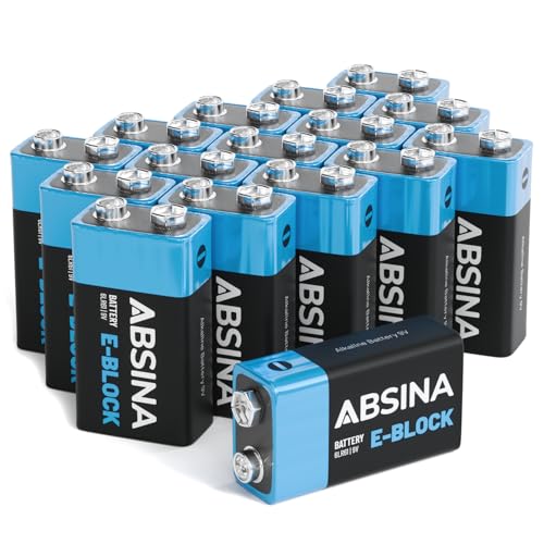 Pile 9V alcaline ABSINA par lot de 16 blocs longue durée pour détecteur de fumée