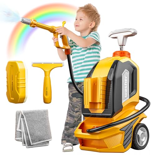 Car Wash Toys for Kids Ages 3-8 Manual Pressure Washer with 60oz Tank Realistic Pretend Play Cleaning Set with Sponge & Towel Outdoor Garden Water Toys Gift for Toddler Boys Girls