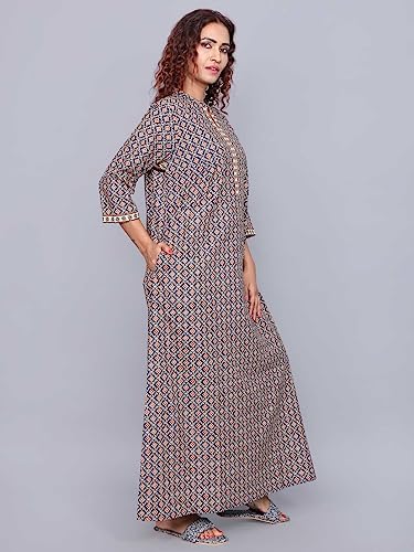 Image of Evolove Women's Cotton Long Maxi Night Gown Nighty Dress with Pocket, Super Soft Comfortable (LNG-Cotton-2)