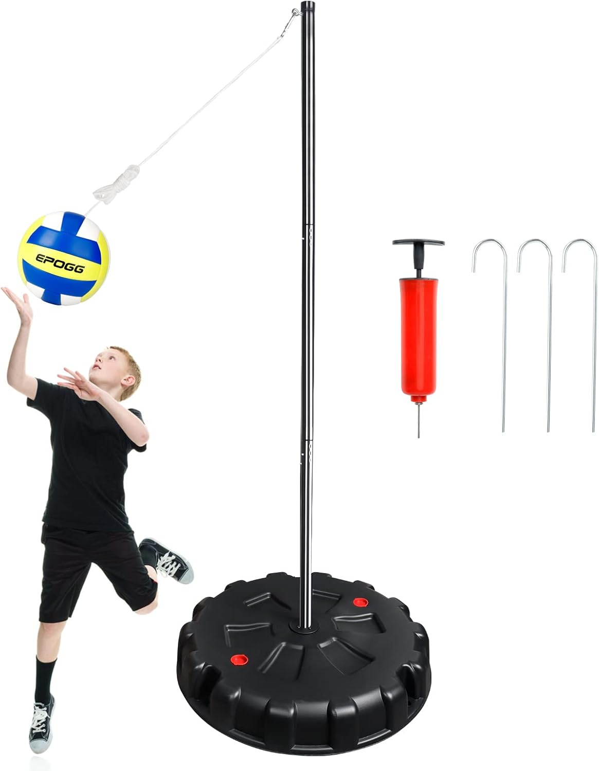 EPOGG Portable Tetherball Set with Sturdy Base, Tether Ball and Rope with Heavy Duty Poles for Backyard Family Kids Fun (similar not exact)