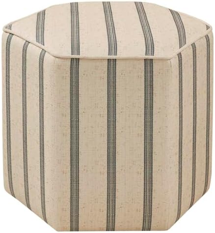 Martha Stewart Ellen Accent Ottoman - Solid Wood Frame, Soft Fabric, Hexagonal Small Stool Chair - Modern Foam Padded Top Footstool Living Room Furniture Natural, 18" W x 18" D x 16" H, Natural