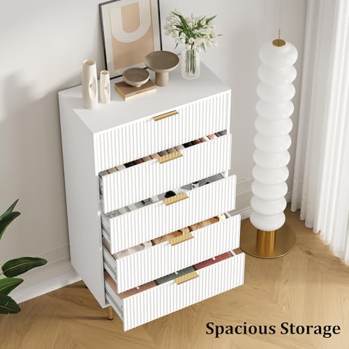 GarveeHome 5 Drawers Dresser for Bedroom, Fluted Dresser Chest of Drawers with Handle, Wood Modern Dressers for Closet, Bedroom Furniture Storage Organizer for Living Room, Hallway