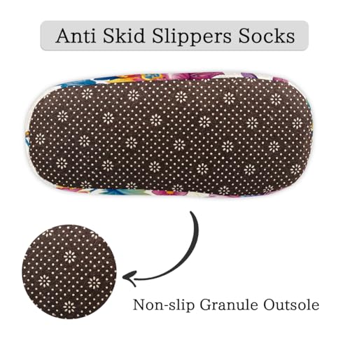 Ethnic Colorful Flowers Floral Slippers for Women Slipper Socks Soft Fuzzy House Slippers Shoes for Indoor Bedroom, Winter Cozy Christmas Gifts4