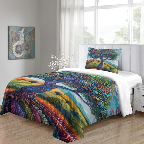 Parure de lit Arbre de Vie sans repassage housse couette microfibre anti-plis single 135x200
