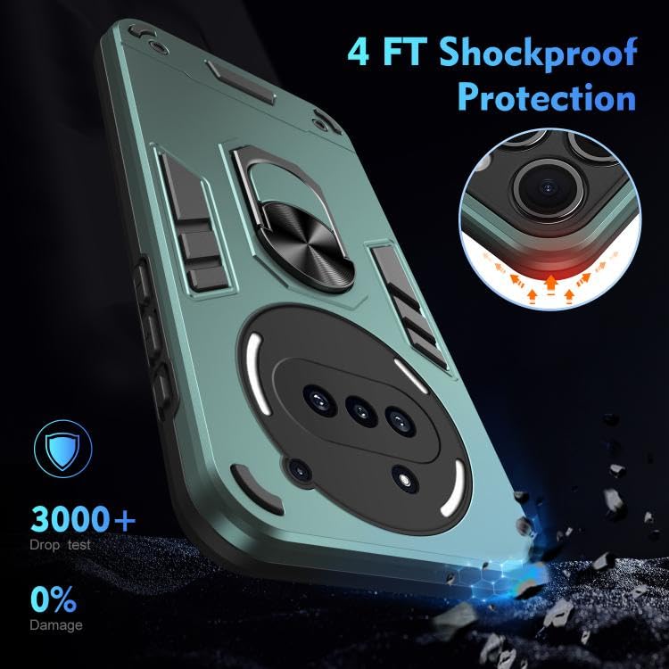 Image of ShieldTech Back Cover for Nothing Phone 3a | Rugged Armor Case with Ring Stand | 360 Protection | Shockproof | Camera & Screen Guard (PC, Green)