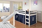 DONCO KIDS Mission Low Slide Loft Bed White/Twin/Blue Tent