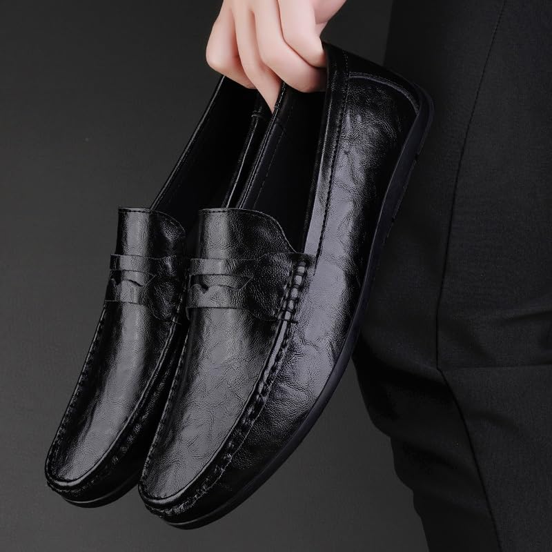 Mens Loafers Shoe Round Toe Faux Leather Penny Loafers Flexible Anti-Slip Lightweight Party Slip On4