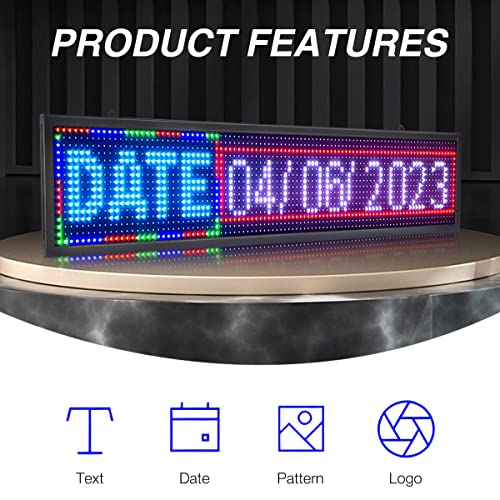 P10 LED Scrolling Sign 40'' x 8'' RGB Full Color WiFi Programmable LED Sign Display Board with High Resolution High Brightness and New SMD Technology - LED Sign for Advertising (1pcs)