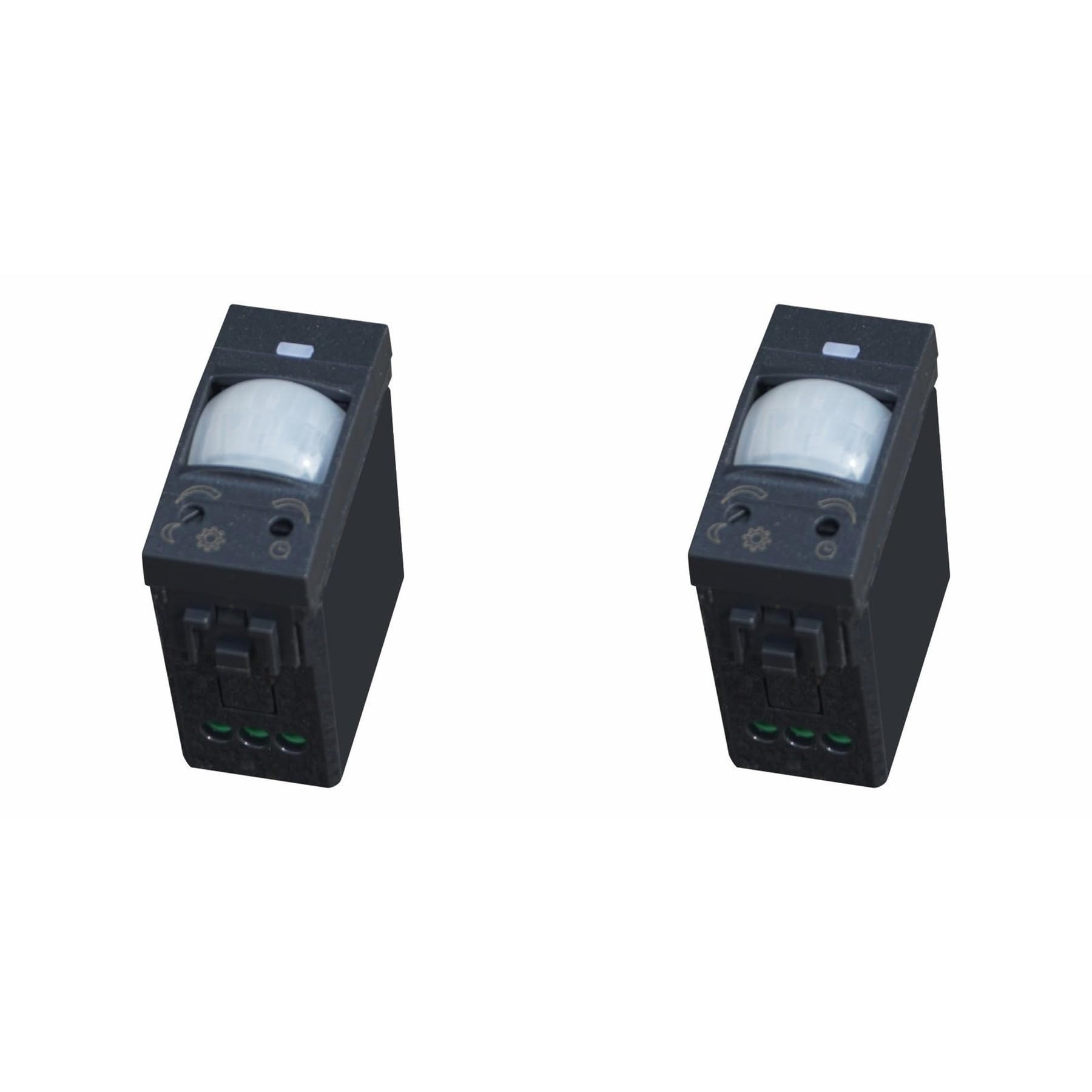 2 sensores de movimiento PIR, compatibles con BTicino Living International, color negro, empotrables para serie civil, 1 módulo, Time Lux ajustable, ángulo de detección 120°