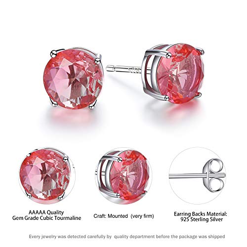 Bamos Sterling Silver Tourmaline Earrings Round Multicolor Earrings Gradient 8Mm 2Ct (Pink-Yellow) #TOP6