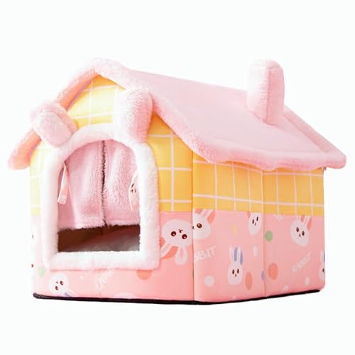 Lopres 犬 猫 ペットハウス 犬ハウス ペットベッド 犬用 ハウス ペットハウス 春 秋 冬 分解して洗えます 小型犬 犬小屋 室内用 おしゃれ (M,ピンクバニー)