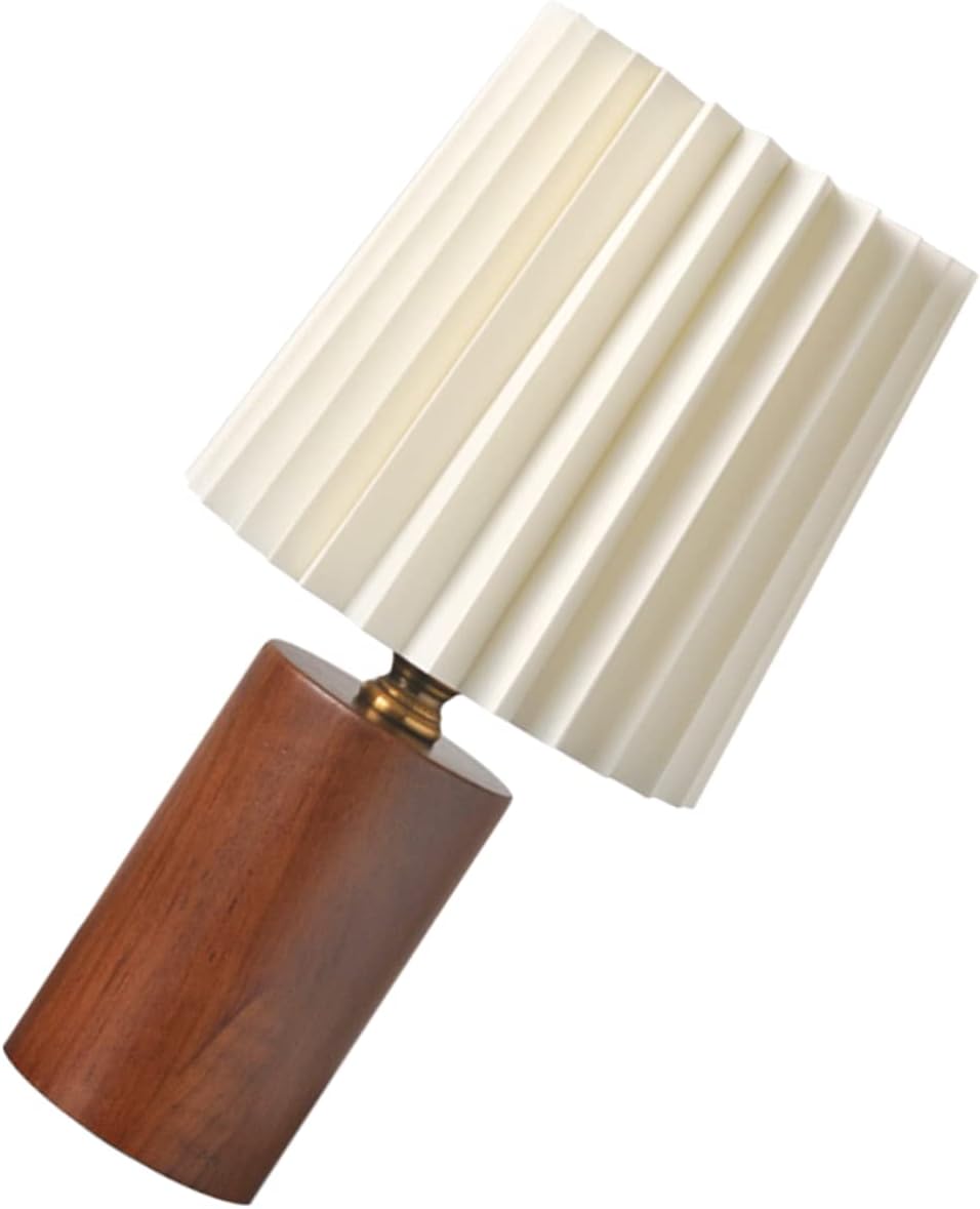 Pleated Desk Lamp Wood Base Rechargeable Nightstand Lamp Modern Aesthetic for Bedroom Portable Bedside Light Soft Warm Glow for Cozy Atmosphere