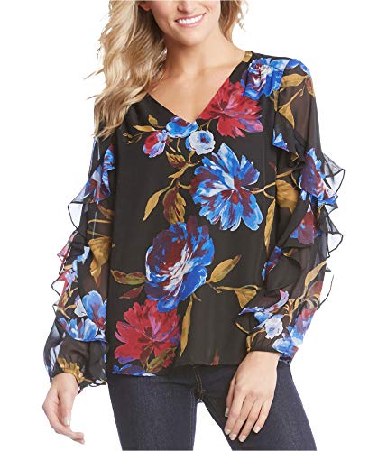 Karen Kane Women's Ruffle Sleeve TOP, Print, Extra Small