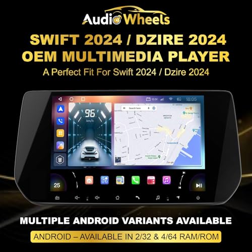 Image of Audio Wheels OEM 9 inch Android Stereo + Frame for Swift 2024 / Dzire 2024 | 1280 IPS | 2GB+32GB | Gorilla Glass | Wireless CarPlay & Android Auto | DSP | WiFi /BT /GPS | AHD Camera Support