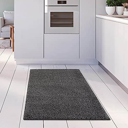THE RUGS Living Room Rug - Shaggy Soft And Elegant Carpets For The Bedrooms And Kitchen, Easy To Clean, Many Different Sizes (80x150 cm, Dark Grey)