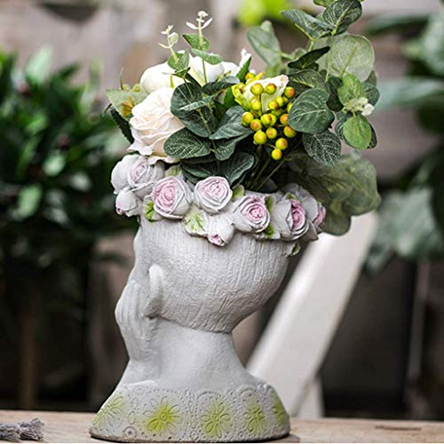 Wlicwei Creative Figure Sculpture Flower Pot Ornaments,Outdoor Succulent Planter,Cement Art Head Plant Pots Container,Home Garden Decoration Flowerpots 20 29Cm #TOP2