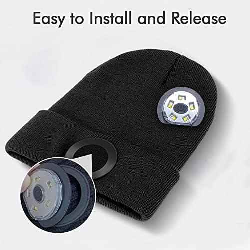 Beanie Hat with Light, USB Rechargeable LED Hat with Light Built in for Walking Running at Night, Unisex Winter Torch Head with 9 Bright LED, 3 Light Modes, Christmas Gifts for Men Women (Black)