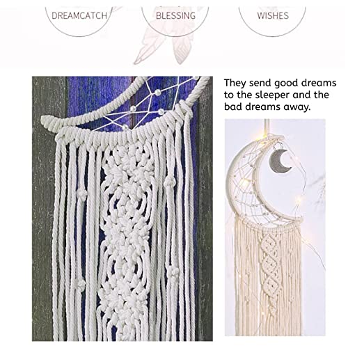 Dream Catchers, Moon Dream Catcher With Lights-Macrame Dreamcatcher Bedroom Wall Decor,Dream Catcher Girls Room Decor Teenager,Moon Gifts Dream Catchers For Boys Mom Women-Moon Catcher Boho Wall Decor #TOP6