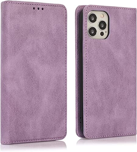 Protection antichoc iPhone 14 Pro housse portefeuille violette à rabat aimanté