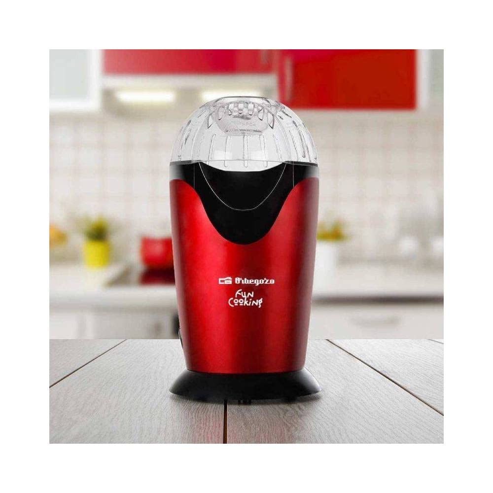 Orbegozo PA 4300 - Macchina per popcorn portatile, senza olio, funzionamento rapido, secchio di misurazione, 1000 W, rosso metallizzato