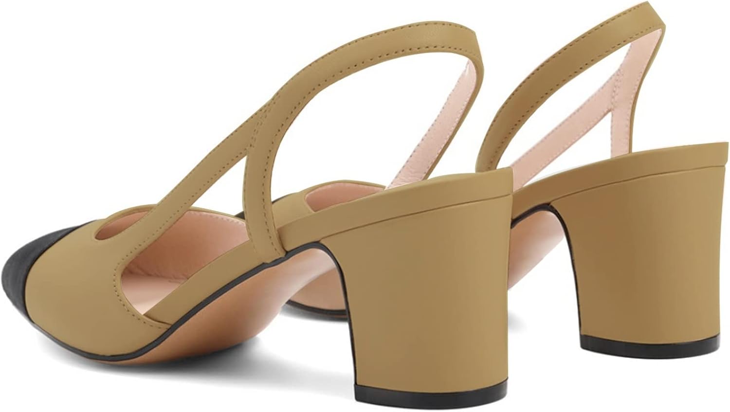 MICIFA Slingback Heels for Women,Round Toe Chunky Heeled Pumps Ankle Strap Fashion Splicing Dress Shoes - Image 5