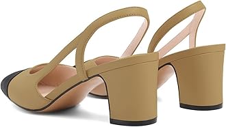 MICIFA Slingback Heels for Women，Round Toe Chunky Heeled Pumps Ankle Strap Fashion Splicing Dress Shoes