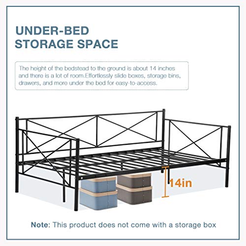 Fdw Metal Daybed Twin Bed Frame Mattress Foundation Platform Base Box Spring Replacement Easy Assembly, Children Bed Sofa Heavy Duty Steel Slats For Living Room, Black #TOP3