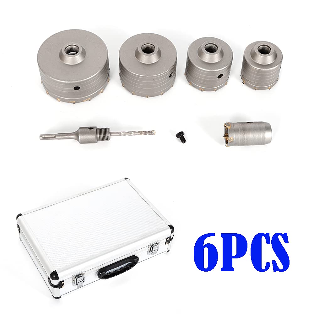 6 sztuk wierteł rdzeniowych do betonu, zestaw koronek wiertniczych, stop metali, SDS Plus (40/68/80/100/120 mm) z adapterem SDS, wiertło rdzeniowe, wiertło puszki z aluminiową walizką do murów i