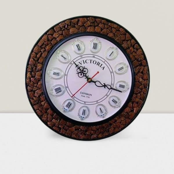 Image of Wooden Wall Clock Clock Handcrafted Wood Analog Clock Rudraksha Watch for Living Room Bed Room, Home Decoration