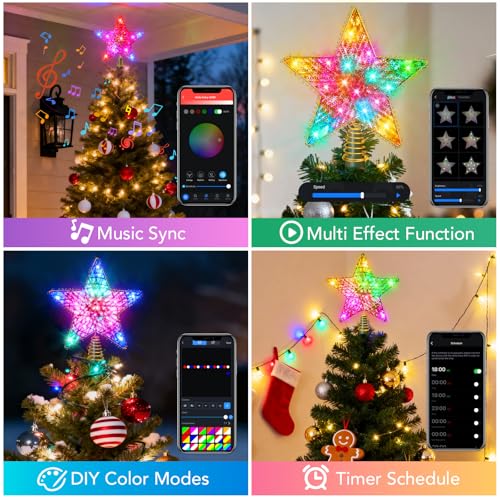 Christmas Tree Star Topper with RGB LED Lights, App & Remote Control, 16 Million Colors, Music Sync, DIY Modes, USB Powered Lighted Tree Topper for Christmas Tree Decorations, Holiday Home Decor — view 4