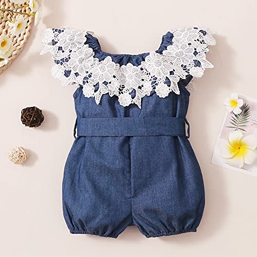 Xuanhao Rompers For Girls Cute Girl Clothes One Piece Ruffle Sleeveless Toddler Denim Summer Outfit Lace Romper Baby Girl 12-18 Months #TOP2